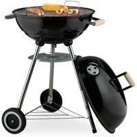 relaxdays Holzkohlegrill Fahrbarer Kugelgrill in Schwarz, L