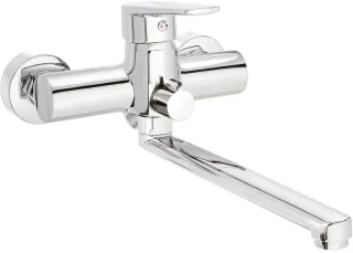 Neuesbad Serie 100 Waschtischarmatur zur Wandmontage mit langem Auslauf und Schlauchanschluss, Chrom NB1DEBUT056M1