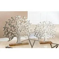 GILDE Dekoobjekt Lebensbaum auf Holzbase, silber (1 St), Höhe 46 cm, aus Metall, Sockel aus Holz, Wohnzimmer