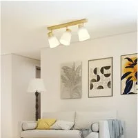 HOMCOM Deckenleuchte mit 90° verstellbaren Köpfen, 3 E27-Fassungen, ohne Leuchtmittel, für Schlafzimmer, Wohnzimmer, Naturholz