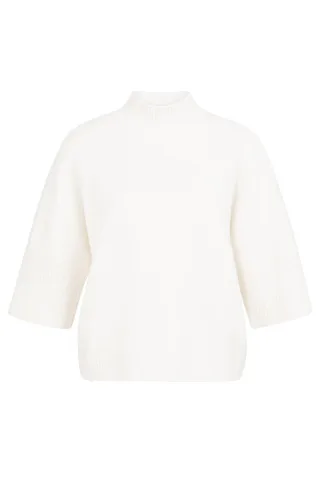 Yaya - Pullover mit dreiviertellangen Rippärmeln und Stehkragen weiß - Gr. - S