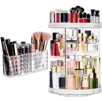 SURFOU Badorganizer Drehbarer Make Up Organizer Schminktisch Kosmetik Pinselhalter Set (360° Drehbarer Make-up Organizer Set,Kosmetikpinselhalter, Kristall Acryl Aufbewahrung, Schnelle Montage Parfüm Organizer, 2 St., Aufbewahrungsboxen mit mehreren 