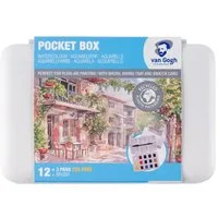 van Gogh Aquarellfarbe Pocket Box Basiskasten Aquarellfarben mit 12 Farben, halbe Näpfchen, + 3 Farben gratis