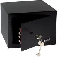 HMF Möbeltresor Safe Tresor klein mit Schlüssel, Schließfach mit Doppelbartschloss, 23 x 17 x 17 cm, schwarz
