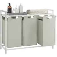 VASAGLE Wäschekorb, 3 Fächer, mit Ablage, ausziehbar und abnehmbar, 3 x 38 L