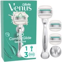 Gillette Venus Nassrasierer Comfortglide Sensitive + 3 Ersatzklingen + Duschhalterung