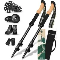 PINUQUEST Trekking-Stöcke Wanderstöcke mit 4 Aufsätzen (2 St), Teleskopstock Nordic Walking mit Aufbewahrungsbeutel, leicht, schwarz