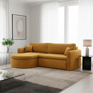 Ecksofa Schlafsofa FELIZ Stoff Poso Senfgelb Ottomane Links