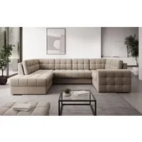 Lukas Möbel Wohnlandschaft Wohnlandschaft Belvis Ecksofa in U-Form, mit Bettfunktion, Bettkasten, Rückseite bezogen