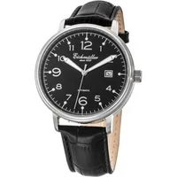 Eichmüller Automatikuhr Herrenuhr 42 mm, Schwarzes Zifferblatt und Lederband, RE7017, präzises Automatikwerk, elegante Herrenarmbanduhr