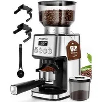 Aigostar Kaffeemühle Professionelle Coffee Grinder mit 52 Mahleinstellungen, Kegelmahlwerk, 180,00 W, Kegelmahlwerk, 320,00 g Bohnenbehälter, Geeignet für Espresso, mit Präzisem Digital Display, Edelstahl