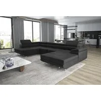 thematys Ecksofa GRENADA in Samt Monolith oder Cord Poso Stoff 355 x 162 cm, U-Form 3 Teile XL-Wohnlandschaft mit Schlaffunktion und Bettkasten