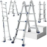 Clanmacy Vielzweckleiter Mehrzweckleiter Multifunktionsleiter 4x4 Alu Teleskopleiter 402cm