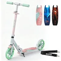 ALVIX Cityroller Kinderroller K-Serie, (Einzelartikel, 1 Scooter, 1 Tragegurt, 1 Bedienungsanleitung), 200-mm-LED-Räder, breites 120-mm-Deck, faltbar, Tragegurt