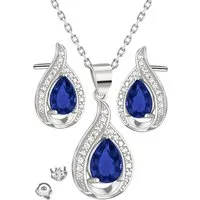 Limana Schmuckset 925 Silber blau Ohrstecker mit Halskette Anhänger Schmuck Damen Frauen (inkl. Schmuckbox), Ohrringe Geschenk Set Idee für Sie Ehefrau Partnerin Freundin Mutter