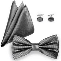 Ladeheid Fliege Einstecktuch Set Herren inkl. Manschettenknöpfe SETBHC 12cmx6cm