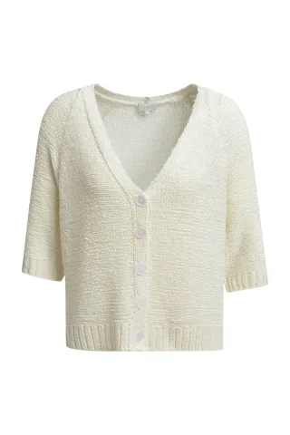 Milano Italy - 1/2 raglan sleeve cardigan w v- neck + placket sand - Gr. - S