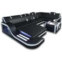 Sofa Dreams Wohnlandschaft Sofa Ledercouch Leder Palermo U Form Ledersofa, Couch, mit LED, wahlweise mit Bettfunktion als Schlafsofa, Designersofa
