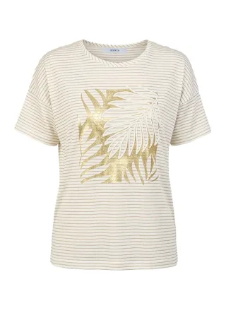 Bianca - T-Shirt mit Streifenmuster und Metallic-Print weiß - Gr. - 40