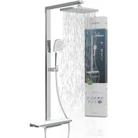 Schütte Duschsystem HAWAII Überkopfbrause-Set, Höhe 115 cm, 3 Strahlart(en), Komplett-Set, Inkl. Montagematerial und Dichtungen, mit Thermostatarmatur, Glasablage, Brausehalter