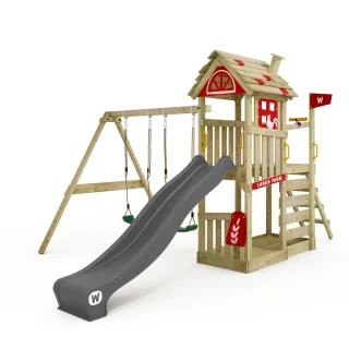 Spielturm FarmFlyer mit Rutsche und Sandkasten - Abenteuerspielplatz aus Massivholz für den Garten - Stabiles Klettergerüst für Kinder - Wickey