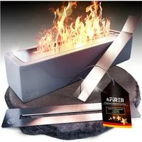FIRELL Tischfeuer Ethanol Tischkamin Indoor & Outdoor Echtfeuer-Dekokamin (aus massivem Beton, Komplett-Set), verstellbare Flamme, 3h Brenndauer, 4 kg Beton