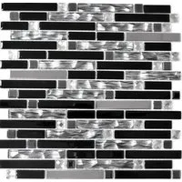 Mosani Mosaikfliesen Glasmosaik Stäbchen Edelstahl silber schwarz Fliesenspiegel