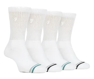 Herren Bambus-Sport-Socken in Schwarz & Weiß | Farah | 4er-Pack | Diabetiker-freundliche Sport-Socken mit glatter Zehennaht & lockerem Oberteil | Tennis Gym Running Socken - Weiß