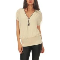 malito more than fashion Chiffonbluse malito Damen kurzarm Bluse im Fledermaus Look, Tunika mit Zipper, Kurzarm Bluse