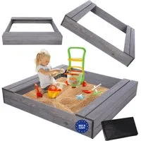 Modo24 Sandkasten Sandkasten mit Sitzbänken, Holzsandkasten, Gartenspielzeug, für Kinder, Sandkasten für Garten, Outdoor Sandkasten mit Bänken