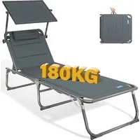 HOMECALL Gartenliege Sonnenliege AluLiege Liegestuhl Strandliege Liegen, klappbar, Textilene Mit Dickem Schwamm, Verstellbare Rückenlehne, Sonnenblende, Kopfpolster, bis 180KG