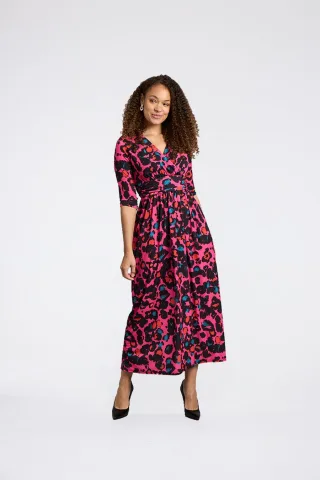 Sonia V-Ausschnitt Wickelkleid - Rosa Leopard