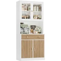 HOMECHO Küchenbuffet 180cm Küchenschrank Weiß mit Arbeitsplatte, 4 Türen, 2 Schubladen
