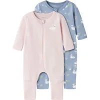 Name It Schlafanzug NBFNIGHTSUIT 2P ZIP FF SWAN NOOS (Packung, 2 tlg) aus Baumwolle, bequeme Passform, mit Reißverschluss und Kinnschutz