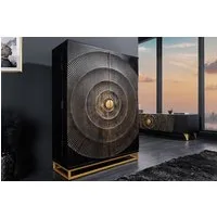 riess-ambiente Barschrank GOLDEN SUNSET 140cm schwarz / gold (Einzelartikel, 1-St) Massivholz · Metall · mit Stauraum · 24 Flaschen · 3D Front · handmade