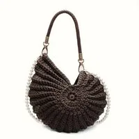 Oemmn Handtasche Handgewebte Muschel-Hobo-Tasche für Damen, gehäkelt, Sommer
