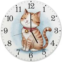 speecheese Wanduhr Happy Cat Time Aquarell Katzen Wanduhr aus MDF für Katzenliebhaber