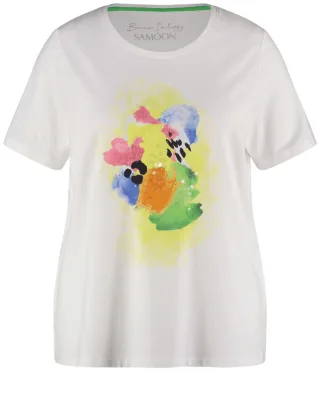 SAMOON - T-Shirt mit Frontprint beige/weiß - Gr. - 42