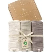 Babydecke Mulltücher 3er-SET gekreppt, Spucktuch 64x64 100% GOTS BIO-Baumwolle, DIKOS, PREMIUM Qualität atmungsaktiv, nachhaltig, plastikfrei, kuschelweich