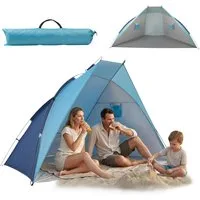 Spetebo Strandmuschel Pop Up Strandzelt blau mit Tragetasche und Heringen - 270 x 120 cm, (Anzahl, 1 tlg., Stück), UV 50+ Sonnenschutz