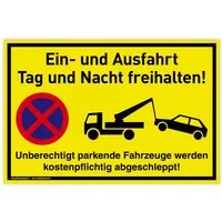 König Werbeanlagen Hinweisschild Schild Ein- und Ausfahrt, PVC 30 x 20 cm, Tag und Nacht freihalten U