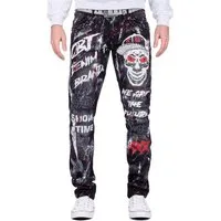 Cipo & Baxx 5-Pocket-Jeans Herren Straight Fit Hose Denim BA-CD700 (1-tlg) mit Nieten, Graffitis, Totenkopf-Verzierung