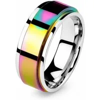Taffstyle Fingerring Spinner Ring Edelstahl drehbar Anti Stress Ring Rainbow Inlay Unisex (Drehbarer Edelstahlring mit Rainbow-Inlay für entspannendes Drehen und modernes Design), Band Ring Herrenring Damenring Partnerring Trauring