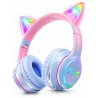 Toomoke Bluetooth Kopfhörer Kinder, RGB LED Headset Over Ear, Bluetooth 5.3 Kinder-Kopfhörer (10 Stunden Spielzeit, Stereo-Sound, 60 dB Lautstärkebegrenzung, HD Mikrofon,Faltbares Design)