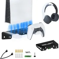 ibettertec Wall Mount Wandhalterung PS5 Slim mit Lüfter mit Controller-Ladegerät Controller-Ladestation (Controller-Ladegerät für PS5, Ladestation PS5 mit Kopfhörerhalterung)