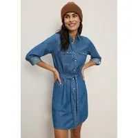 Tamaris Jeanskleid aus Baumwoll-Denim mit praktischen Taschen mit Hemdblusenkragen, figurbetonte Passform