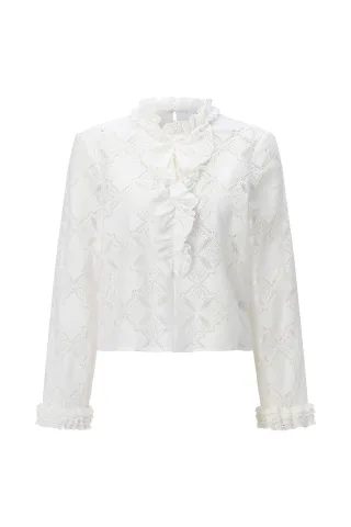 Rich & Royal - Romantic Blouse with Ruffle pearl white - Gr. - 38