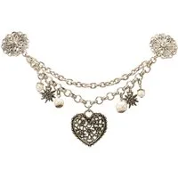 Alpenflüstern Kette mit Anhänger Dirndl-Pin-Charivari Blütenherz (antik-silber-farben), - Hochwertiger Damen-Trachtenschmuck mit Perlen und Blütenherz, Dirndl