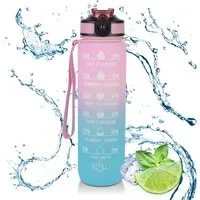 CALIYO Trinkflasche 1 Liter Sport-Wasserflasche mit Strohhalm und Zeitmarkierungen, Auslaufsichere Tritan-Trinkflasche, BPA-frei für Sportart