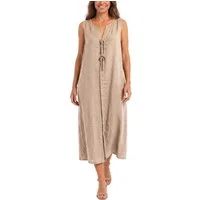 dy_mode Sommerkleid Damen Leinenkleid Luftiges Maxi Sommerkleid Strandkleid Damenkleid in Unifarbe, V-Ausschnitt, mit seitlichen Eingriffstaschen